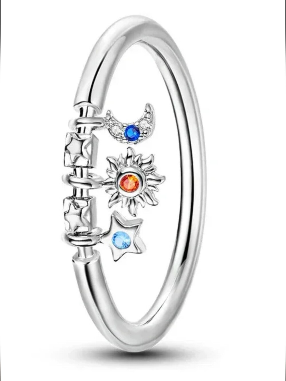 Sterling Silver Sun, Moon & Star Charms 925 Sterling Silver Celestial  Ring NWT